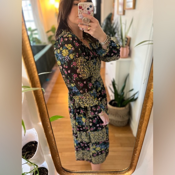 Patchwork Floral Print Wrap Midi Dress - Picture 3 of 4